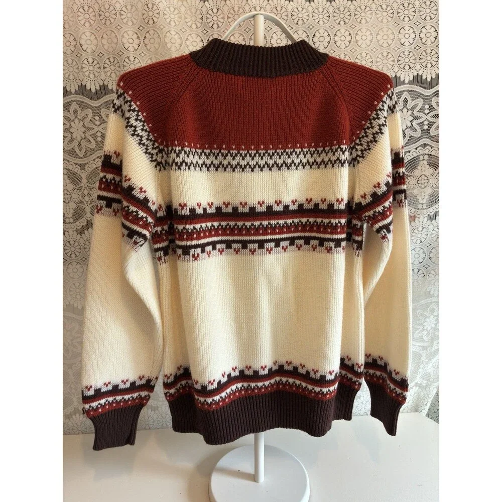 Vintage Kingsport Sweater XL 46 Men Fair Isle Nordic Knit Rust Skiwear 80s 90s